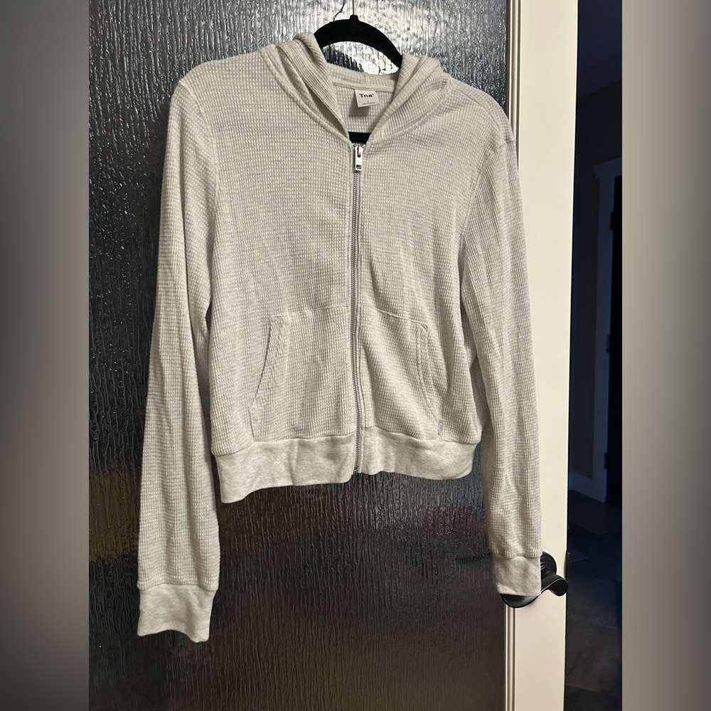 TNA Waffle Zip Hoodie in Heather Chrome (Zip-Up Thermal Hoodie) - Aritzia - Picture 10 of 11